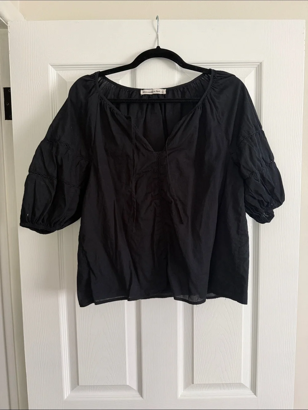 Abercrombie & Fitch Black Peasant Blouse with Puff Sleeves